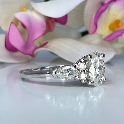 Lab Grown Diamond Ring - 14k Gold Oval Cut Cluster Engagement Ring IGI Certified #8144