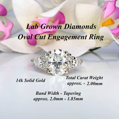 Lab Grown Diamond Ring - 14k Gold Oval Cut Cluster Engagement Ring IGI Certified #8144