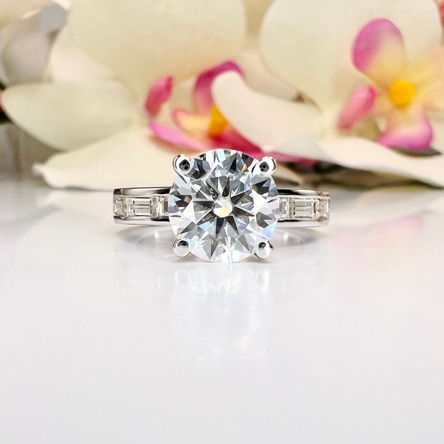 2.70 CTW Lab Grown Diamond Engagement Ring 14K Gold Round Cut Lad Created Diamond Anniversary Ring For Her Three Stone Diamond Ring # 8495
