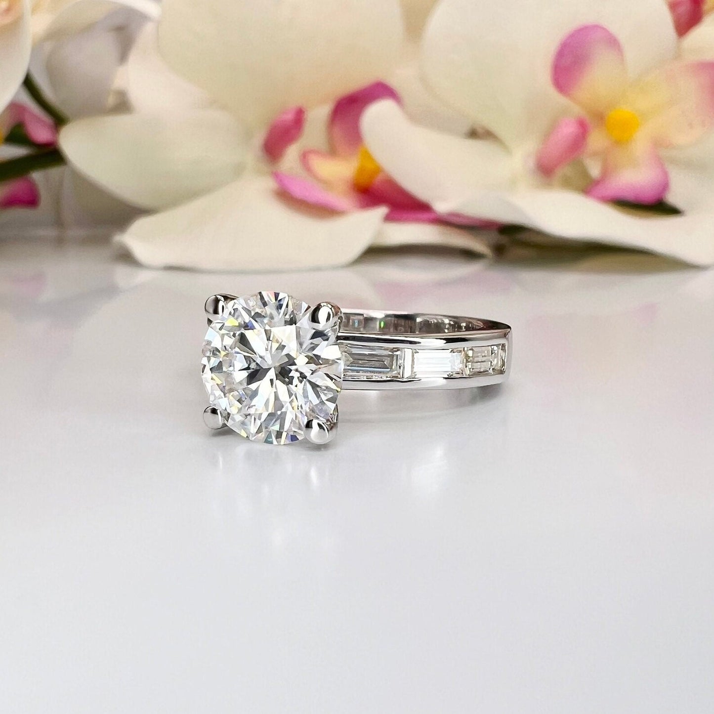 2.70 CTW Lab Grown Diamond Engagement Ring 14K Gold Round Cut Lad Created Diamond Anniversary Ring For Her Three Stone Diamond Ring # 8495