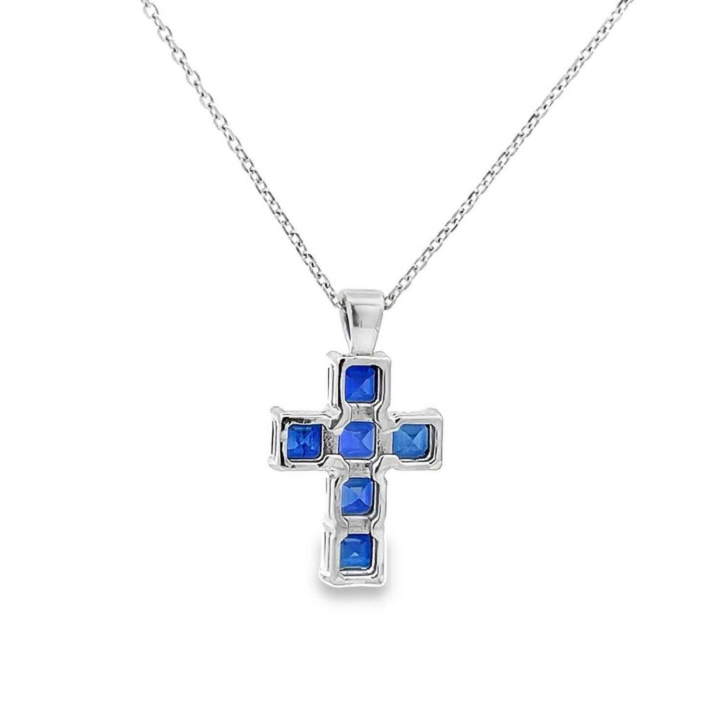 Cross Necklace With Blue Sapphire Stone For Girls, Sapphire Necklace, 14K White Gold, Gold Cross Necklace For Women, Cross Pendant
