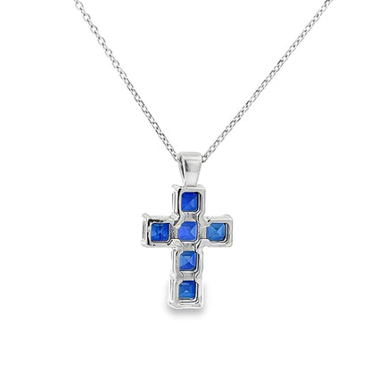 Cross Necklace With Blue Sapphire Stone For Girls, Sapphire Necklace, 14K White Gold, Gold Cross Necklace For Women, Cross Pendant