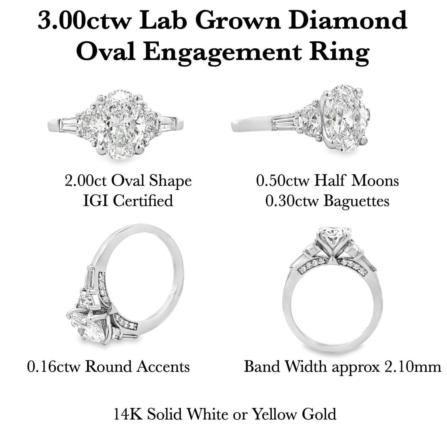 2.00 CT Oval Engagement Ring 14k Solid Gold , Lab Grown Diamond Engagement Ring , Oval Three Stone Lab Created Dimond Ring Ladies Diamond Ring #8543