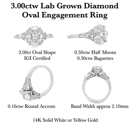 2.00 CT Oval Engagement Ring 14k Solid Gold , Lab Grown Diamond Engagement Ring , Oval Three Stone Lab Created Dimond Ring Ladies Diamond Ring #8543