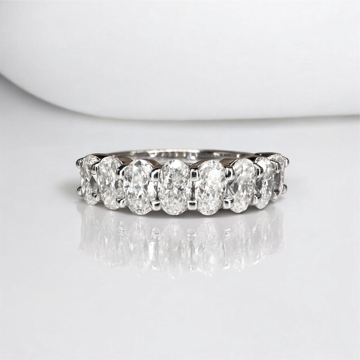 Eternity Wedding Band 14k White Gold, Oval Cut Wedding Band, Anniversary Band, Moissanite Wedding Band, Oval Cut Band, Half Eternity, #6320
