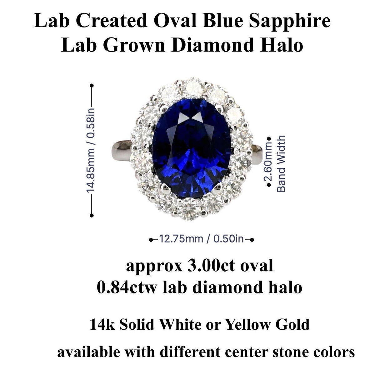 3.00 CT Oval Cut Blue Sapphire Ring 14K Solid Gold , Lab Diamond Halo Ring , Blue Sapphire and Diamond Halo Ring , September Birthstone Ring , #8604
