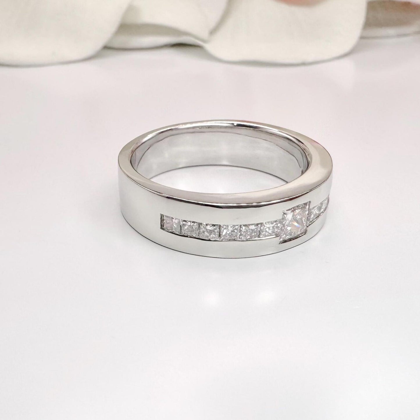 Mens Diamond Wedding Band Unique 14K solid Gold , Princess Cut Lab Diamond Mens Band #8650