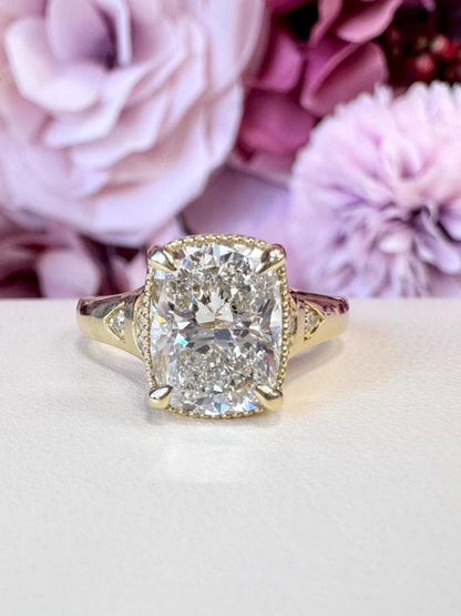 14k Gold Cushion Lab Grown Diamond Bezel Engagement Ring – IGI Certified, Custom Size, Modern Minimal #8796