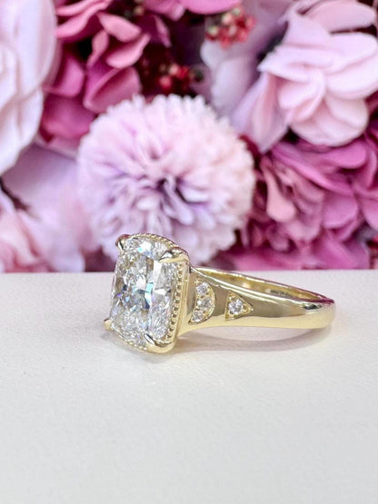 14k Gold Cushion Lab Grown Diamond Bezel Engagement Ring – IGI Certified, Custom Size, Modern Minimal #8796