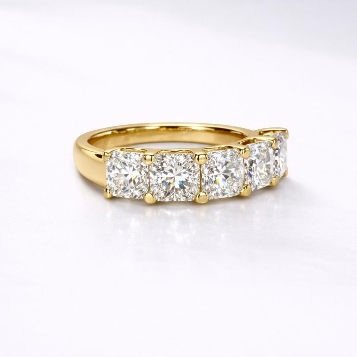 Lab grown diamond wedding band, Lab created diamond half eternity band 14k solid gold, 5 stone radiant diamond ring, cvd diamond ring