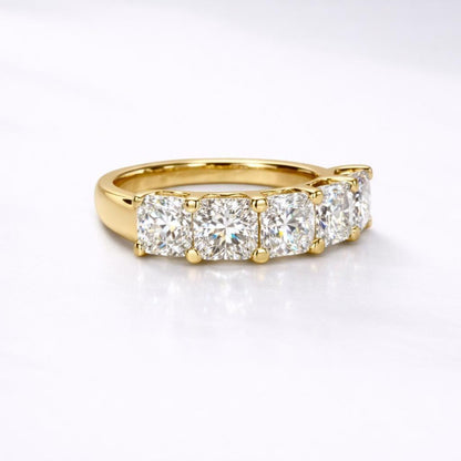Lab grown diamond wedding band, Lab created diamond half eternity band 14k solid gold, 5 stone radiant diamond ring, cvd diamond ring