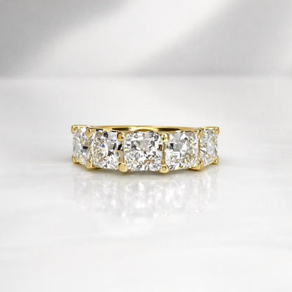Lab grown diamond wedding band, Lab created diamond half eternity band 14k solid gold, 5 stone radiant diamond ring, cvd diamond ring
