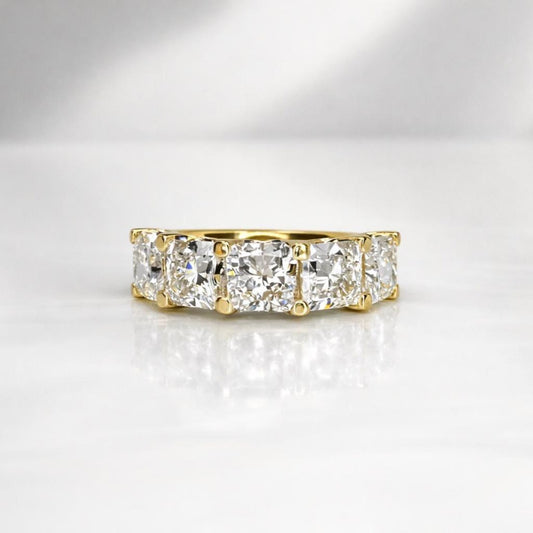 Lab grown diamond wedding band, Lab created diamond half eternity band 14k solid gold, 5 stone radiant diamond ring, cvd diamond ring