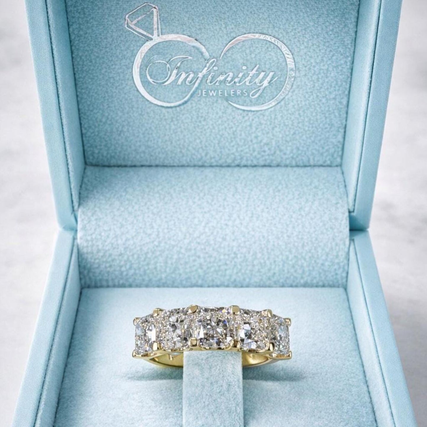 Lab grown diamond wedding band, Lab created diamond half eternity band 14k solid gold, 5 stone radiant diamond ring, cvd diamond ring