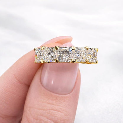 Lab grown diamond wedding band, Lab created diamond half eternity band 14k solid gold, 5 stone radiant diamond ring, cvd diamond ring