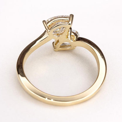 14K Gold Toi et Moi Ring, 2.00 CTW Pear Lab Grown Diamond Engagement Ring #8867