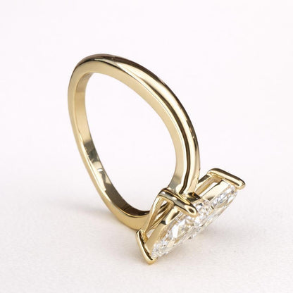 14K Gold Toi et Moi Ring, 2.00 CTW Pear Lab Grown Diamond Engagement Ring #8867