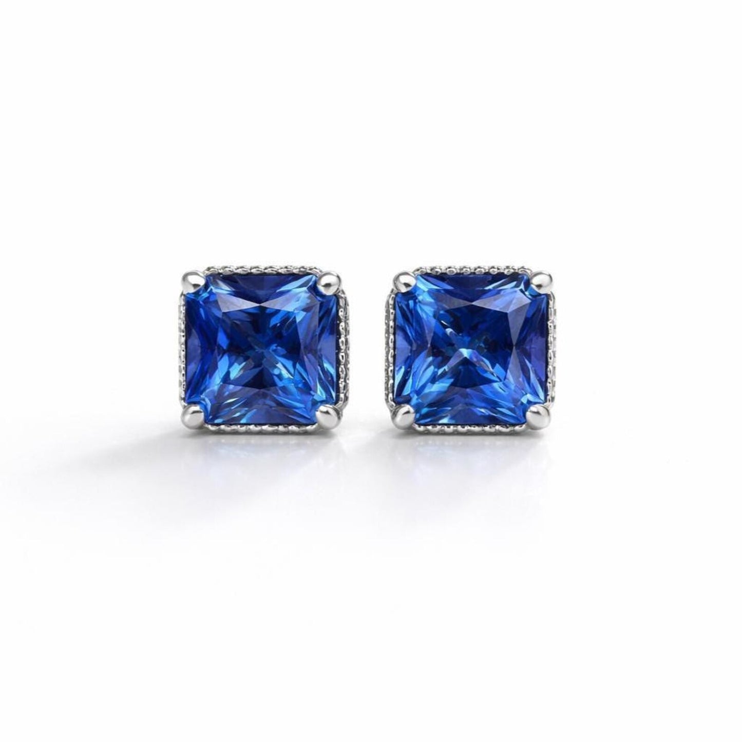 Radiant Cut Stud Earrings 14K Solid Gold, Birthstone Earrings #8878