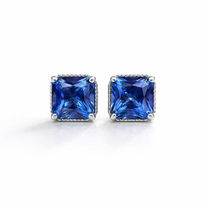 Radiant Cut Stud Earrings 14K Solid Gold, Birthstone Earrings #8878