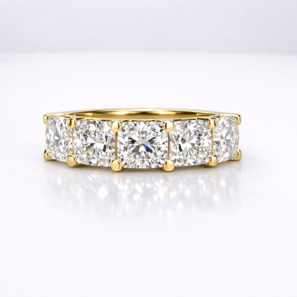 Lab grown diamond wedding band, Lab created diamond half eternity band 14k solid gold, 5 stone radiant diamond ring, cvd diamond ring