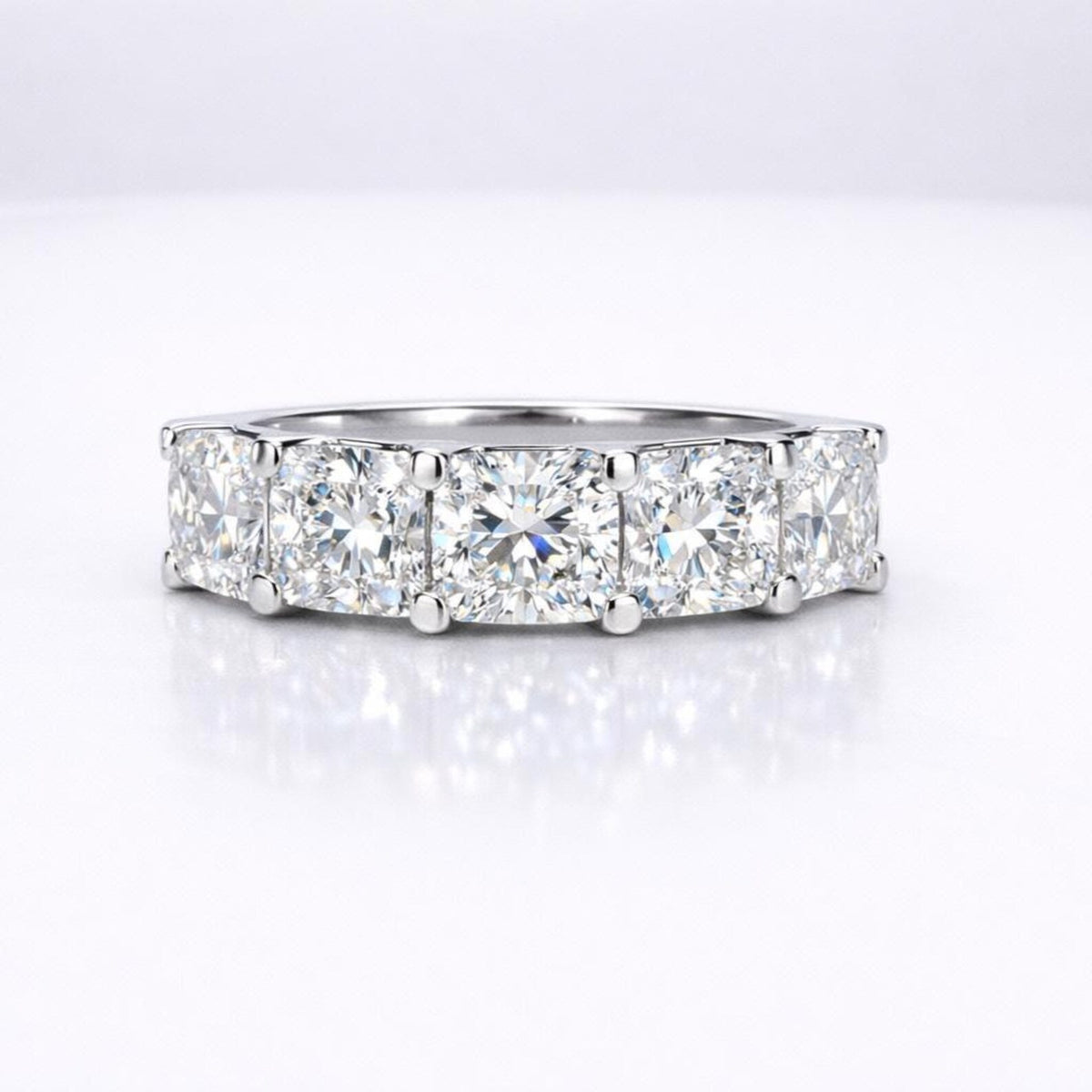Lab grown diamond wedding band, Lab created diamond half eternity band 14k solid gold, 5 stone radiant diamond ring, cvd diamond ring