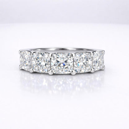 Lab grown diamond wedding band, Lab created diamond half eternity band 14k solid gold, 5 stone radiant diamond ring, cvd diamond ring