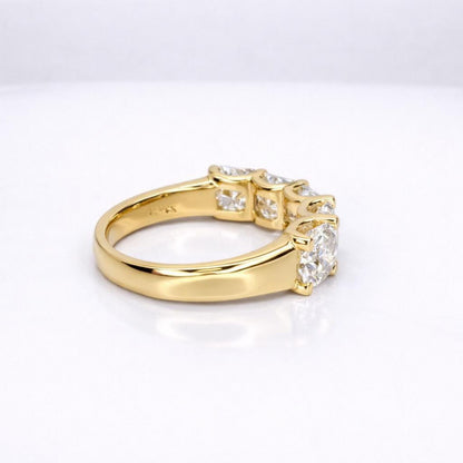 Lab grown diamond wedding band, Lab created diamond half eternity band 14k solid gold, 5 stone radiant diamond ring, cvd diamond ring