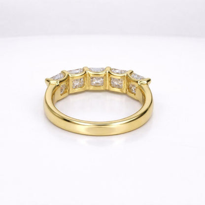 Lab grown diamond wedding band, Lab created diamond half eternity band 14k solid gold, 5 stone radiant diamond ring, cvd diamond ring