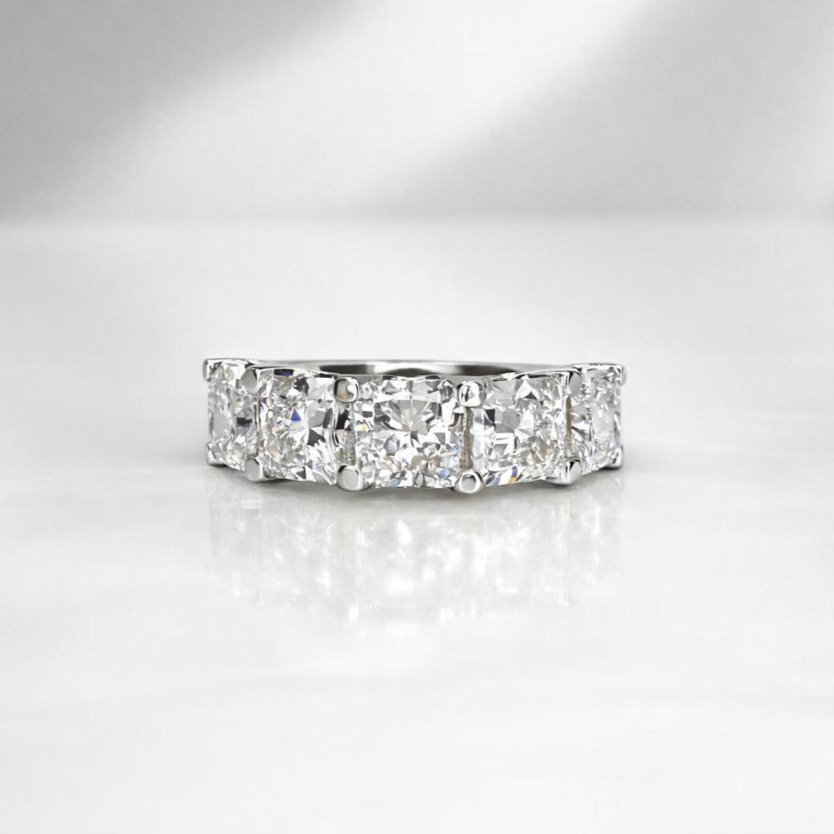 Lab grown diamond wedding band, Lab created diamond half eternity band 14k solid gold, 5 stone radiant diamond ring, cvd diamond ring