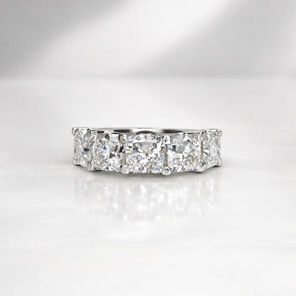 Lab grown diamond wedding band, Lab created diamond half eternity band 14k solid gold, 5 stone radiant diamond ring, cvd diamond ring