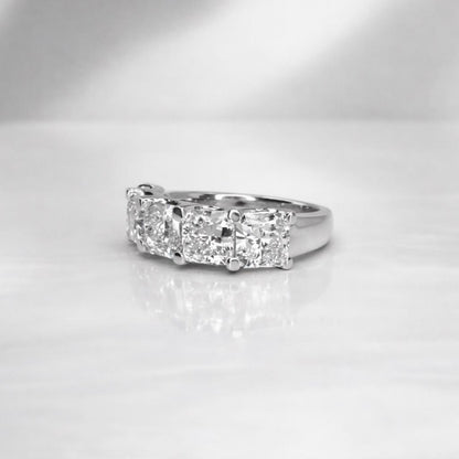 Lab grown diamond wedding band, Lab created diamond half eternity band 14k solid gold, 5 stone radiant diamond ring, cvd diamond ring
