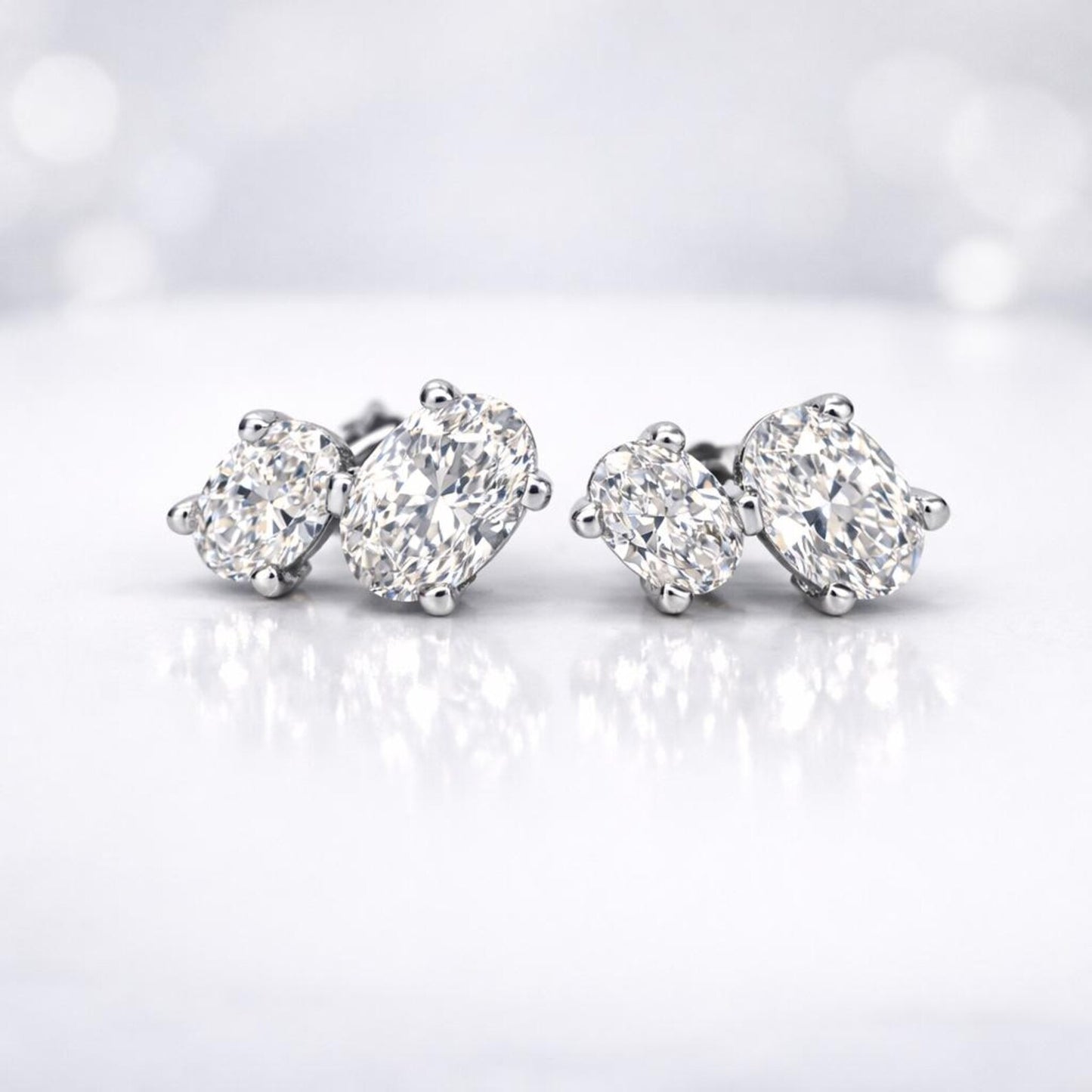 1.20ctw Toi et Moi Lab Grown Diamond Earrings, Oval Diamond Stud Earrings, Dainty Minimalist Earrings, Bridal Gift for Her #8892
