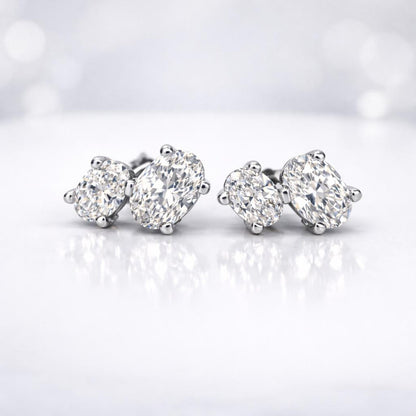 1.20ctw Toi et Moi Lab Grown Diamond Earrings, Oval Diamond Stud Earrings, Dainty Minimalist Earrings, Bridal Gift for Her #8892