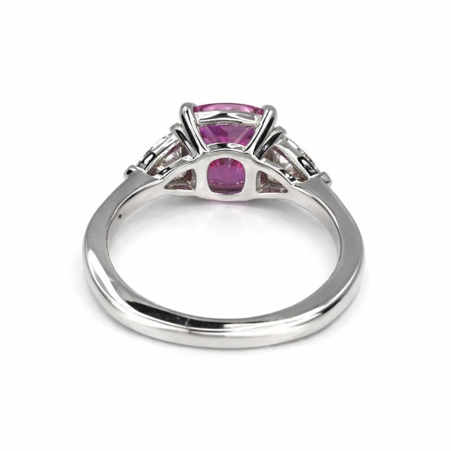 Elongated Cushion Cut Pink Sapphire Engagement Ring, October Birthstone Ring 14K Solid Gold, Three Stone wedding Ring, #8931
