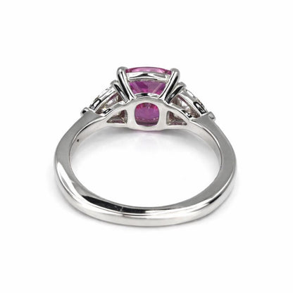 Elongated Cushion Cut Pink Sapphire Engagement Ring, October Birthstone Ring 14K Solid Gold, Three Stone wedding Ring, #8931