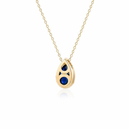 1.50 CTW Blue Sapphire Pear Necklace, 14K Gold Teardrop Pendant, Dainty Minimal Necklace, September Birthstone Jewelry, #8938
