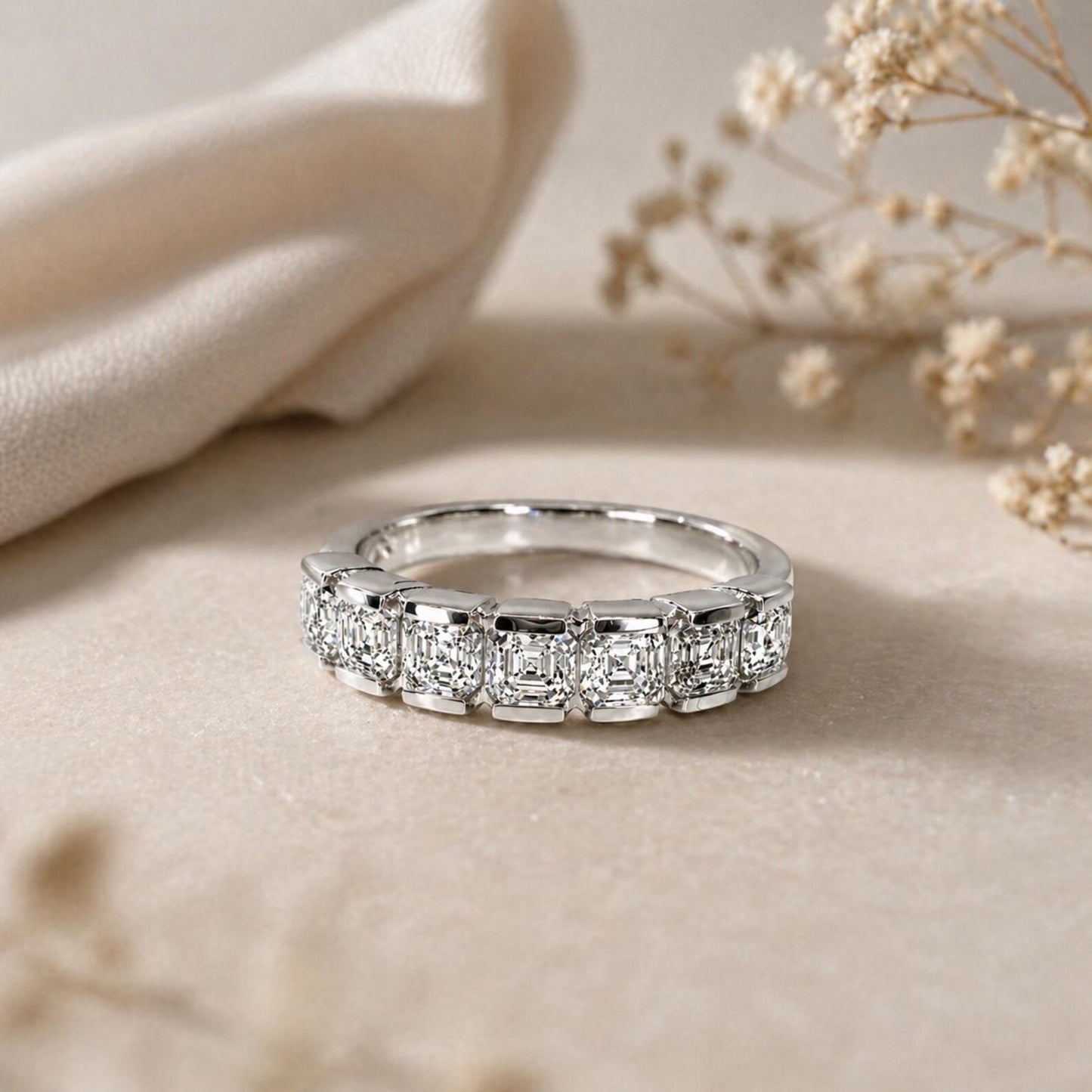 Asscher Cut Lab Grown Diamond Eternity Band, 14K Gold Wedding Band, Stackable Lab Diamond Ring, IGI Certified Anniversary Ring #8941