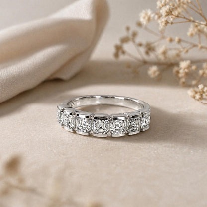 Asscher Cut Lab Grown Diamond Eternity Band, 14K Gold Wedding Band, Stackable Lab Diamond Ring, IGI Certified Anniversary Ring #8941