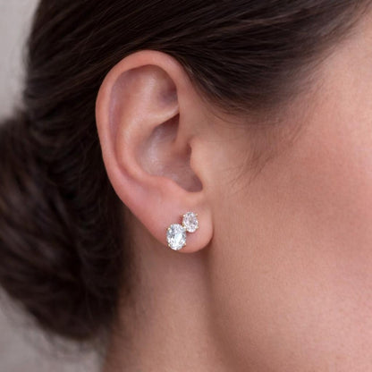 1.20ctw Toi et Moi Lab Grown Diamond Earrings, Oval Diamond Stud Earrings, Dainty Minimalist Earrings, Bridal Gift for Her #8892