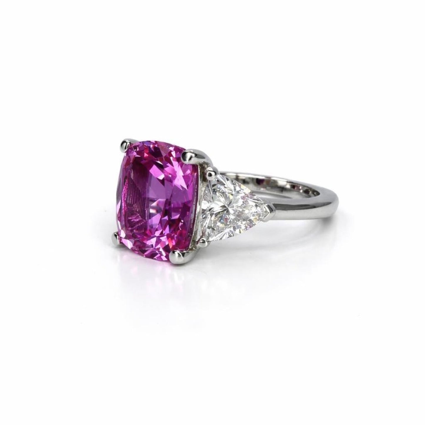 Elongated Cushion Cut Pink Sapphire Engagement Ring, October Birthstone Ring 14K Solid Gold, Three Stone wedding Ring, #8931