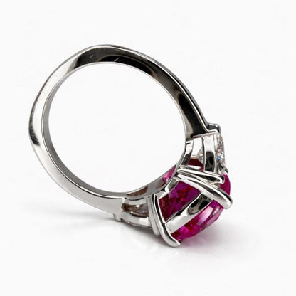 Elongated Cushion Cut Pink Sapphire Engagement Ring, October Birthstone Ring 14K Solid Gold, Three Stone wedding Ring, #8931