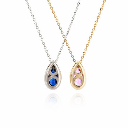 1.50 CTW Blue Sapphire Pear Necklace, 14K Gold Teardrop Pendant, Dainty Minimal Necklace, September Birthstone Jewelry, #8938