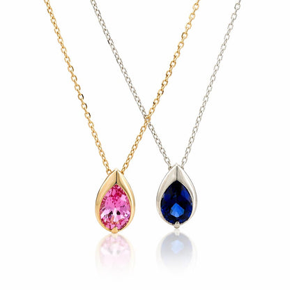 1.50 CTW Blue Sapphire Pear Necklace, 14K Gold Teardrop Pendant, Dainty Minimal Necklace, September Birthstone Jewelry, #8938