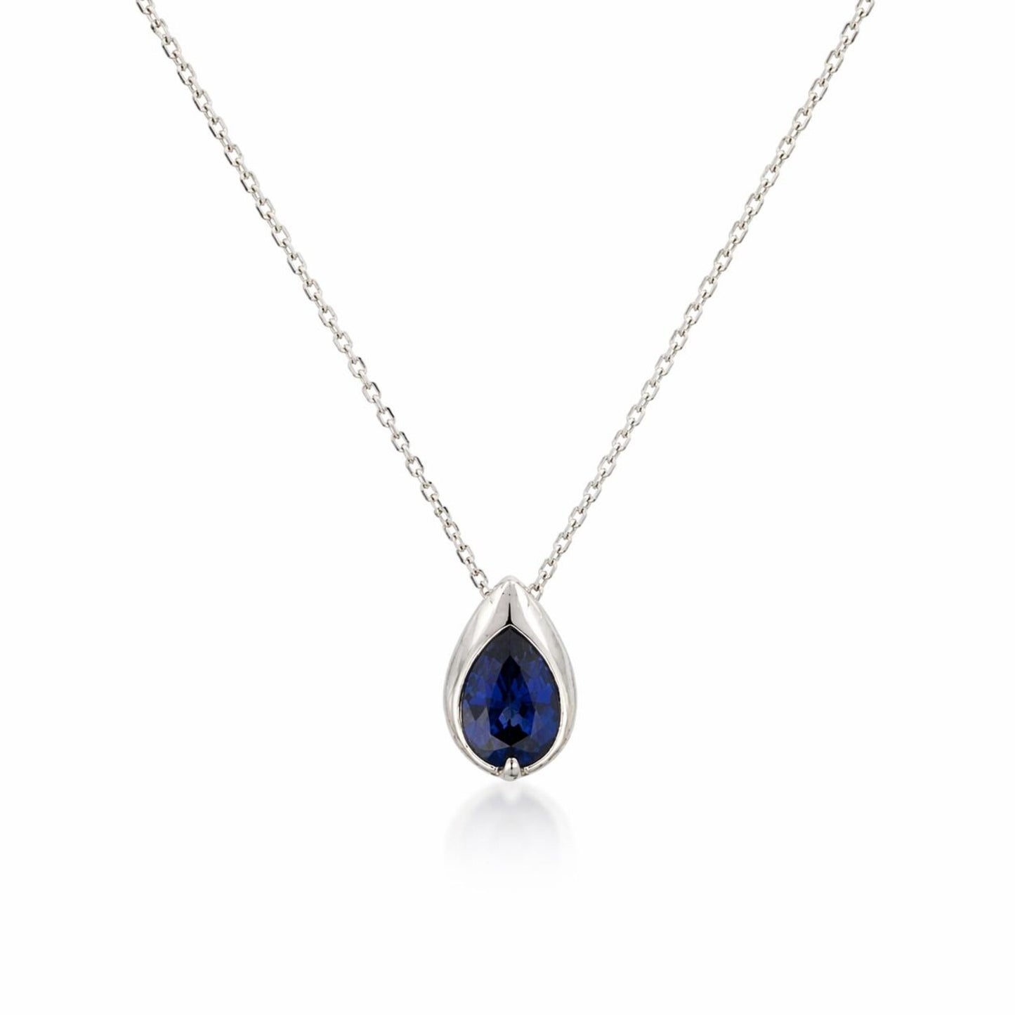 1.50 CTW Blue Sapphire Pear Necklace, 14K Gold Teardrop Pendant, Dainty Minimal Necklace, September Birthstone Jewelry, #8938