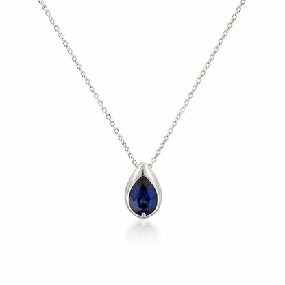 1.50 CTW Blue Sapphire Pear Necklace, 14K Gold Teardrop Pendant, Dainty Minimal Necklace, September Birthstone Jewelry, #8938