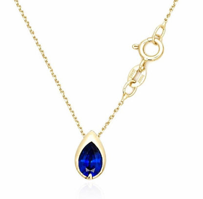 1.50 CTW Blue Sapphire Pear Necklace, 14K Gold Teardrop Pendant, Dainty Minimal Necklace, September Birthstone Jewelry, #8938