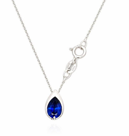 1.50 CTW Blue Sapphire Pear Necklace, 14K Gold Teardrop Pendant, Dainty Minimal Necklace, September Birthstone Jewelry, #8938