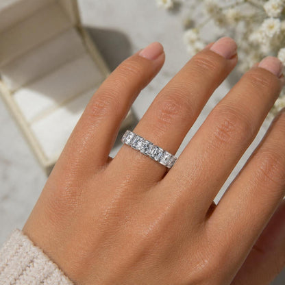 Asscher Cut Lab Grown Diamond Eternity Band, 14K Gold Wedding Band, Stackable Lab Diamond Ring, IGI Certified Anniversary Ring #8941