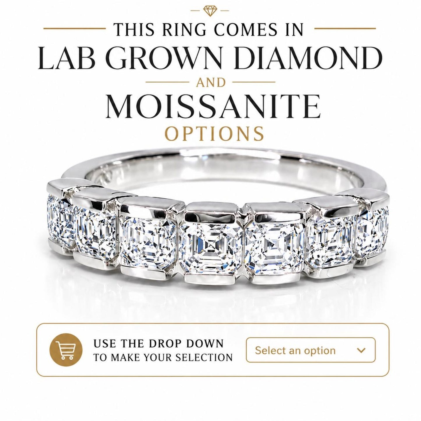 Asscher Cut Lab Grown Diamond Eternity Band, 14K Gold Wedding Band, Stackable Lab Diamond Ring, IGI Certified Anniversary Ring #8941