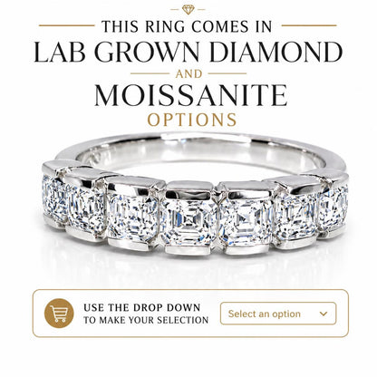 Asscher Cut Lab Grown Diamond Eternity Band, 14K Gold Wedding Band, Stackable Lab Diamond Ring, IGI Certified Anniversary Ring #8941